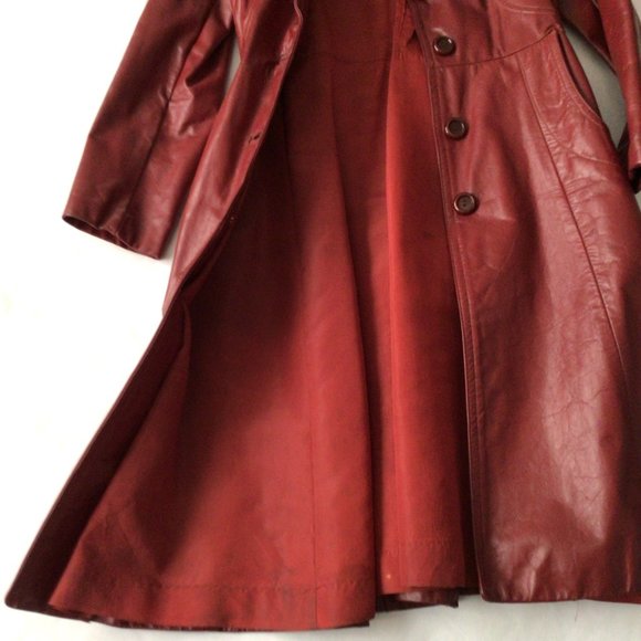 Vintage Red Leather Trench Coat - Picture 4 of 11